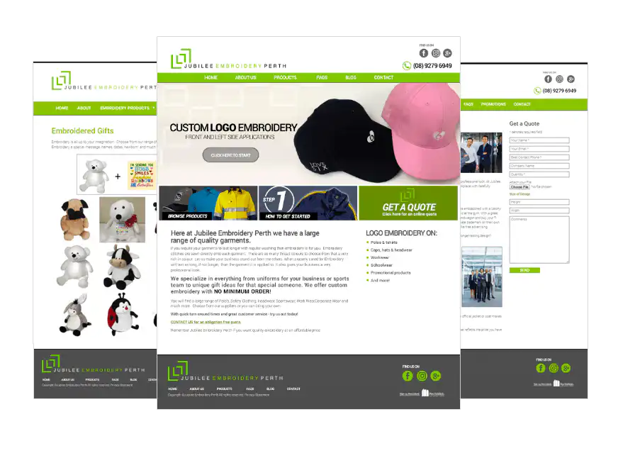 Jubilee Embroidery web design Perth