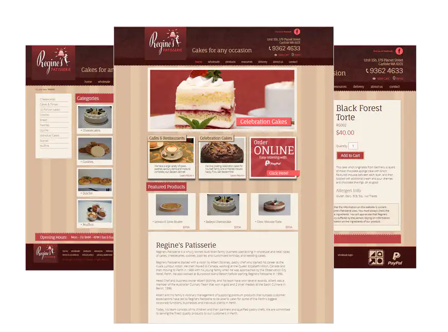 Regine’s Patisserie web design Perth