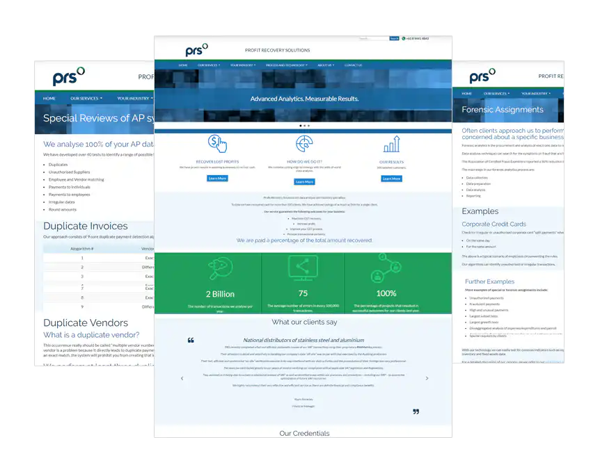 Profit Recovery Solutions web design Perth
