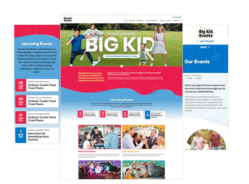 Big Kid Events web design Perth