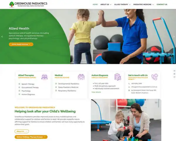 Greenhouse Paediatrics Perth website design