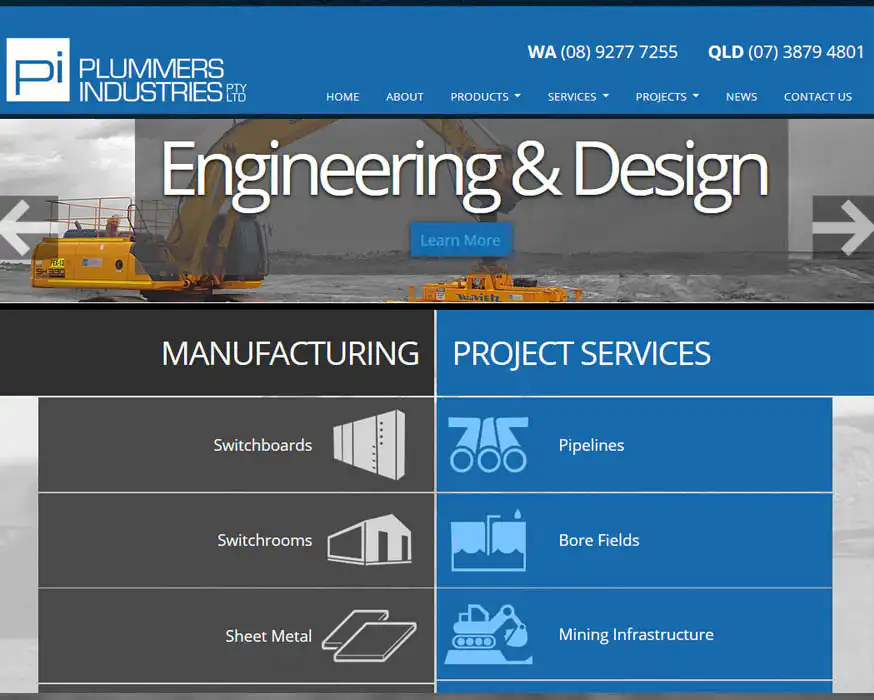 Plummers Industries web design Perth