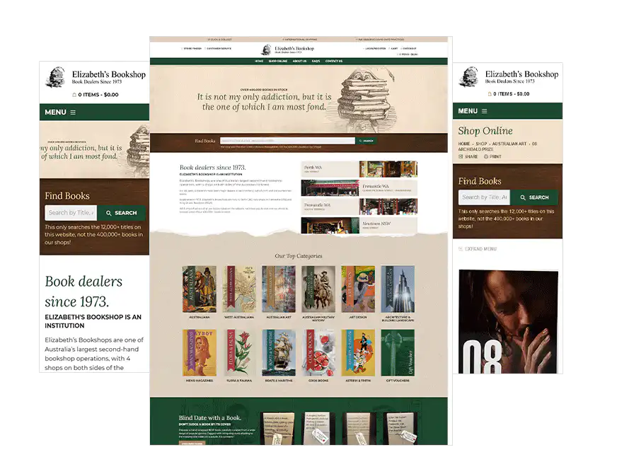 Elizabeth's Bookshop web design Perth