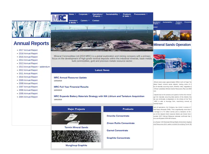Mineral Commodities web design Perth