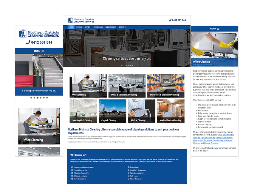 Northern Districts Cleaning Services web design Perth