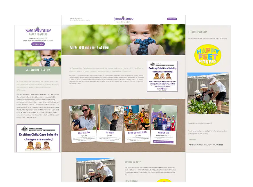 Swan Valley Early Learning web design Perth