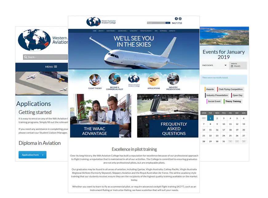 Western Australian Aviation College web design Perth