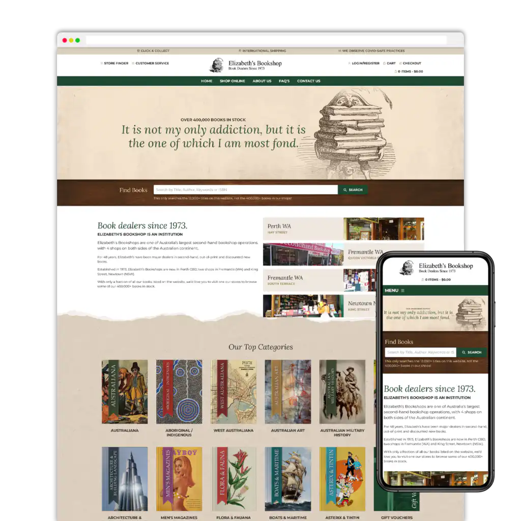 Elizabeth's Bookshop web design Perth