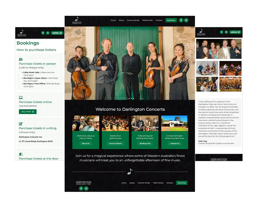 Perth Darlington Concerts Chamber Music web design