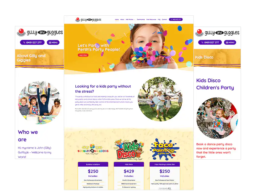 Perth Gilly & Giggles Kids Entertainment web design