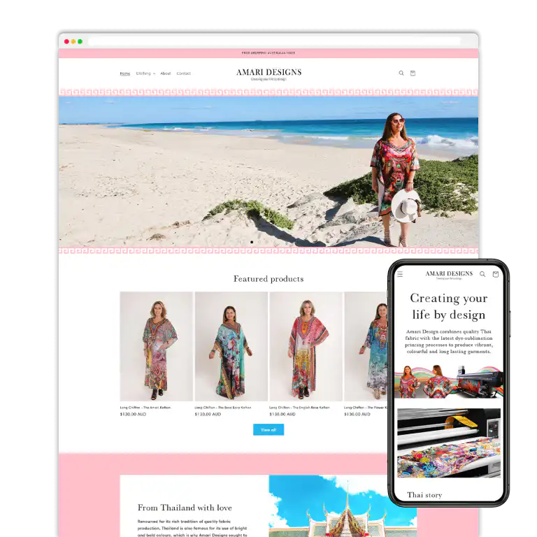 Amari Designs Shopify ecommerce website design Perth