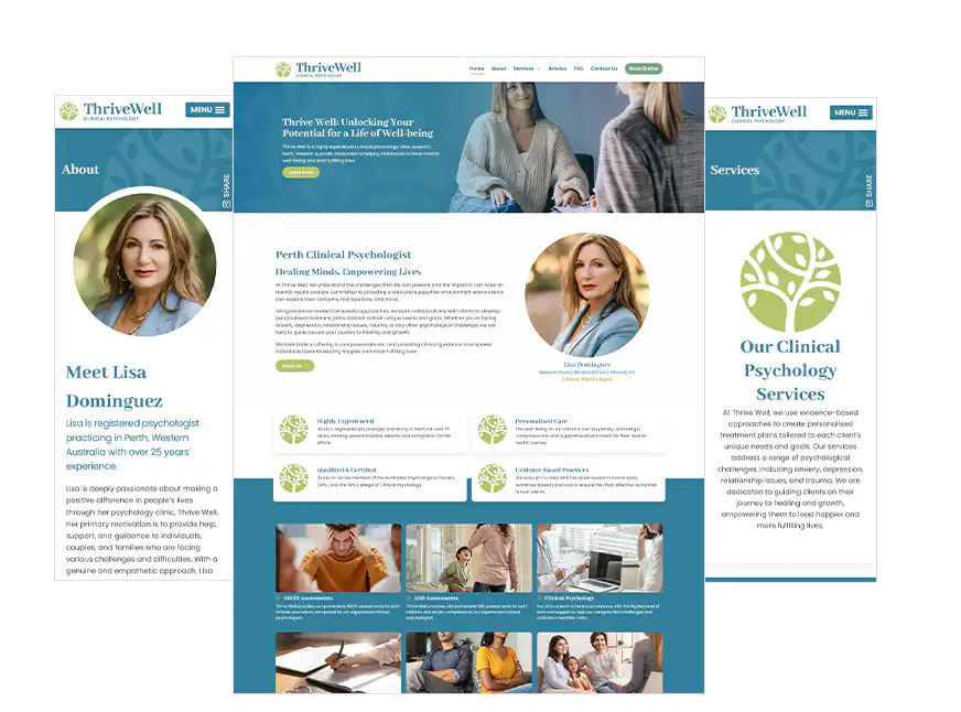 Thrive Well Clinical Psychology web design Perth