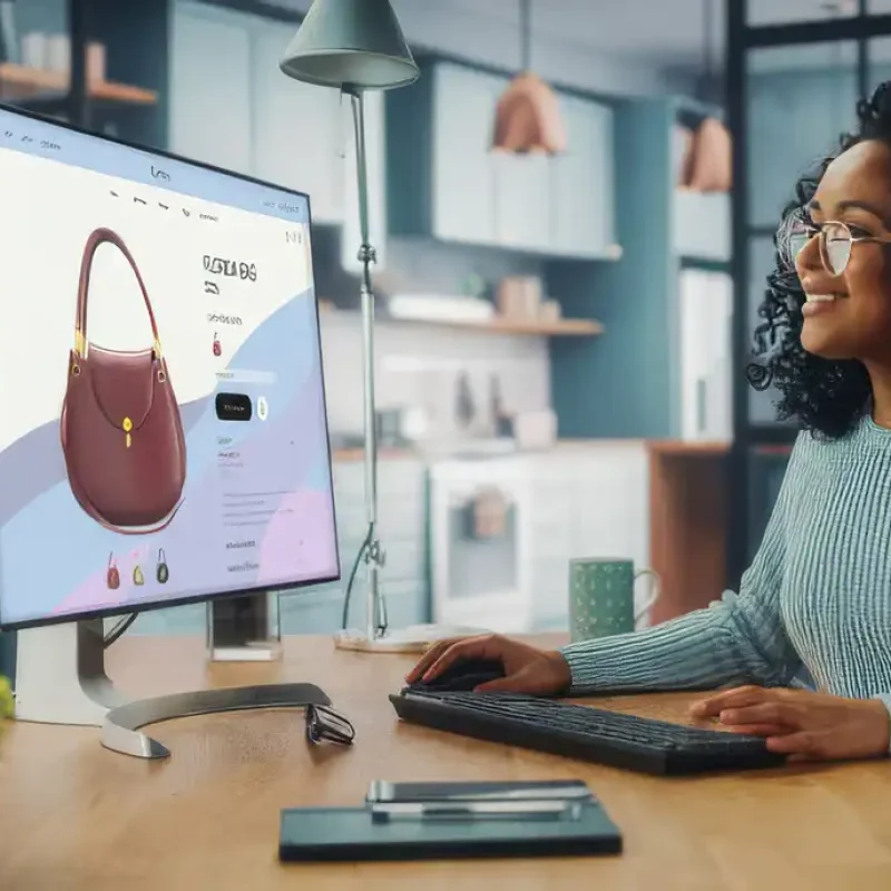 A smiling woman at home using a website for online shopping