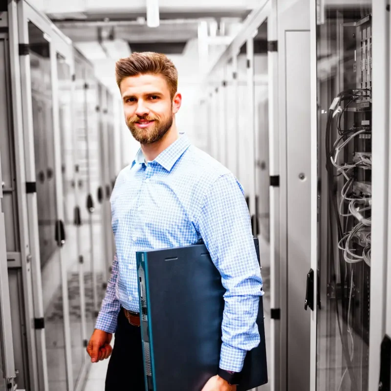 Technician holding a server